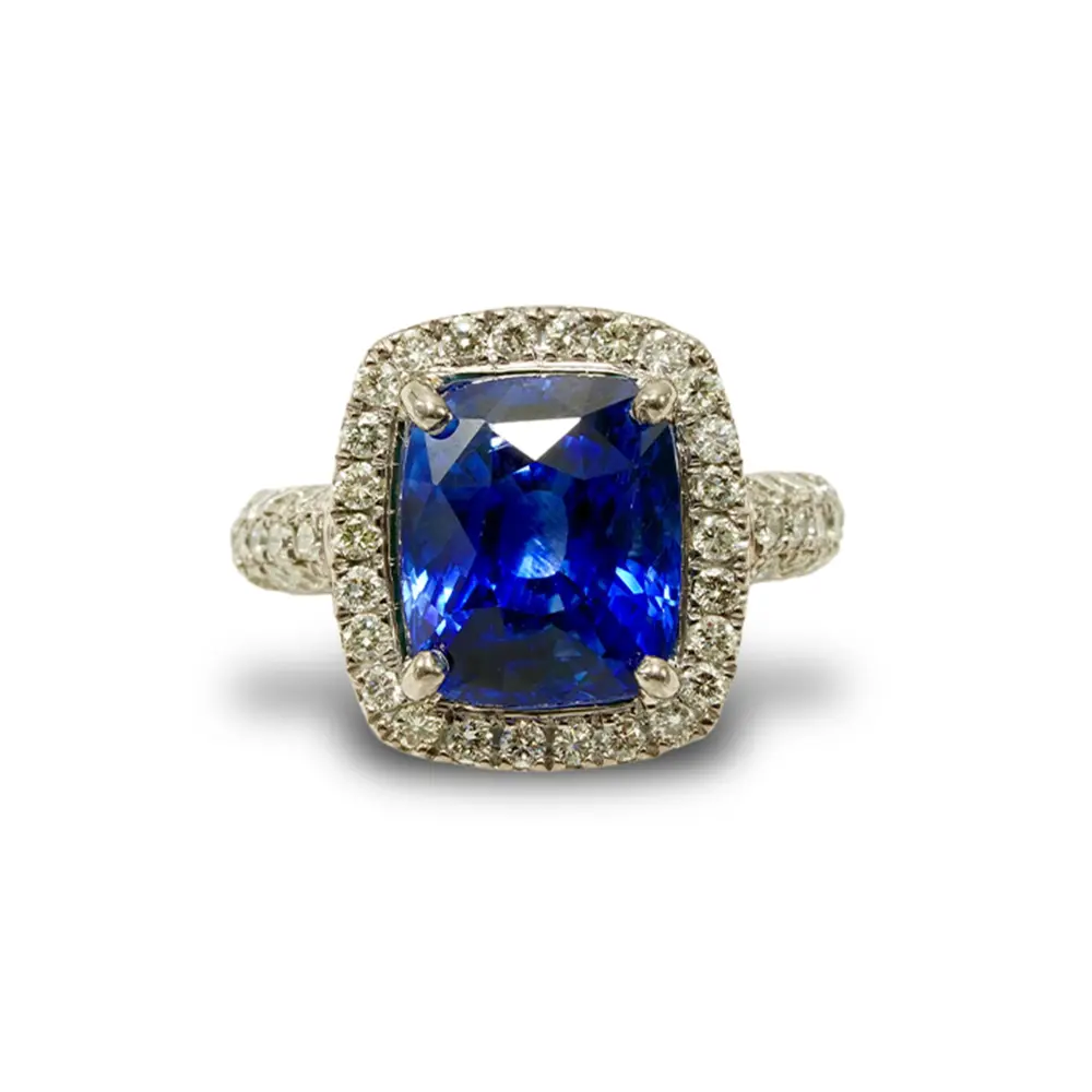 Royal Blue Sapphire Diamonds Halo Ring