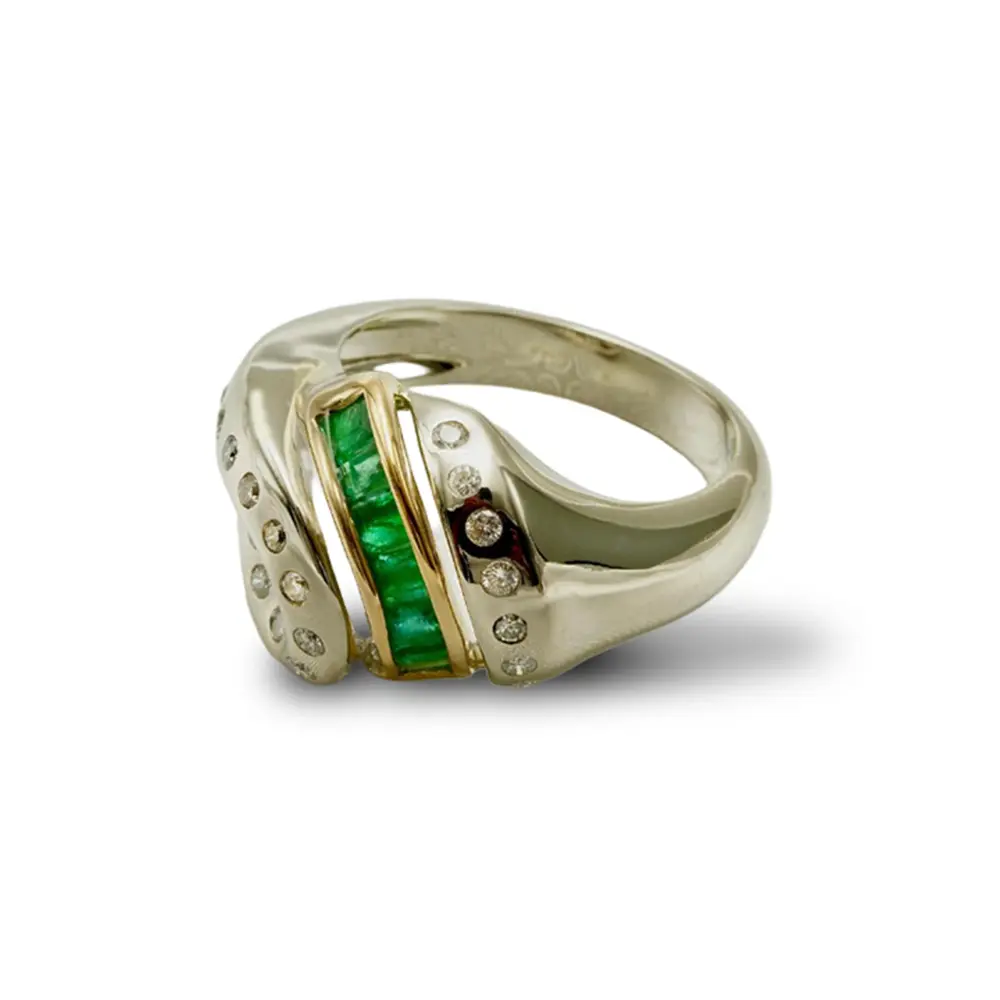 Triple Inspiration Emerald And Diamonds Ring