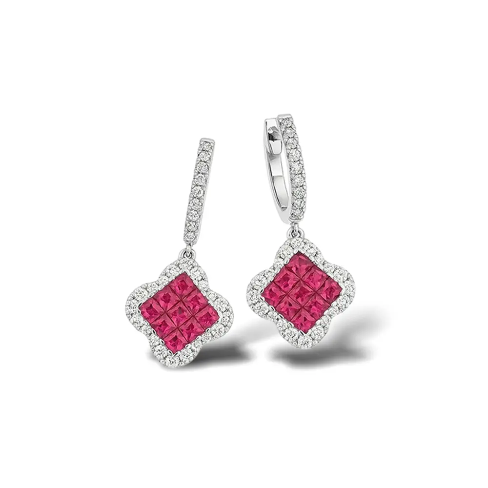 Hot Pink Sapphire Earring Pair with Diamonds