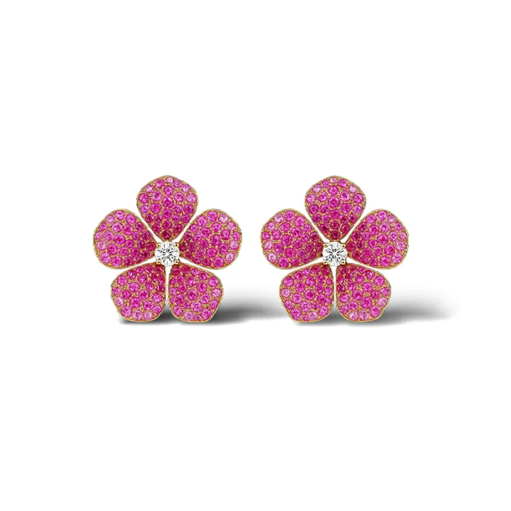 Hot Pink Sapphire Flower Earring Pair
